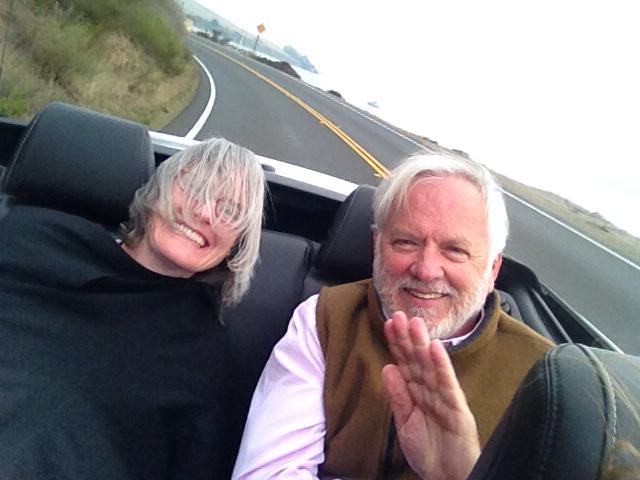 Ron with Karen Nelson in the back of my (rented) convertible at Tomales Bay October 2013